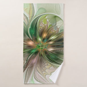 Colourful Fantasy Modern Abstract Fractal Flower Bath Towel