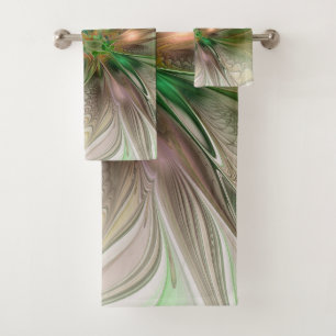 Colourful Fantasy Modern Abstract Fractal Flower Bath Towel Set
