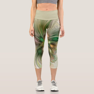 Colourful Fantasy Modern Abstract Fractal Flower Capri Leggings