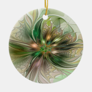 Colourful Fantasy Modern Abstract Fractal Flower Ceramic Ornament