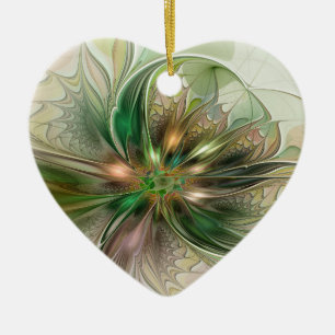 Colourful Fantasy Modern Abstract Fractal Flower Ceramic Ornament