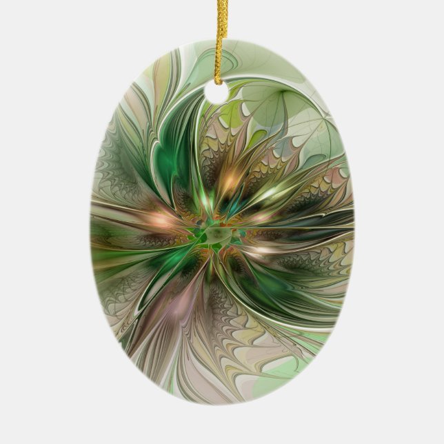 Colourful Fantasy Modern Abstract Fractal Flower Ceramic Ornament (Front)