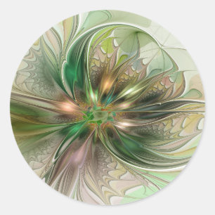 Colourful Fantasy Modern Abstract Fractal Flower Classic Round Sticker