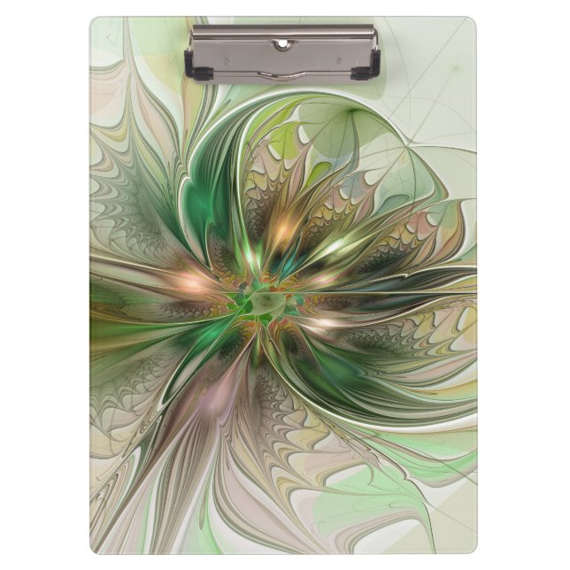 Colourful Fantasy Modern Abstract Fractal Flower Clipboard (Front)
