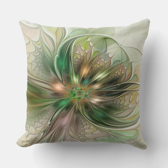 Colourful Fantasy Modern Abstract Fractal Flower Cushion (Front)
