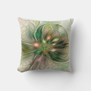 Colourful Fantasy Modern Abstract Fractal Flower Cushion