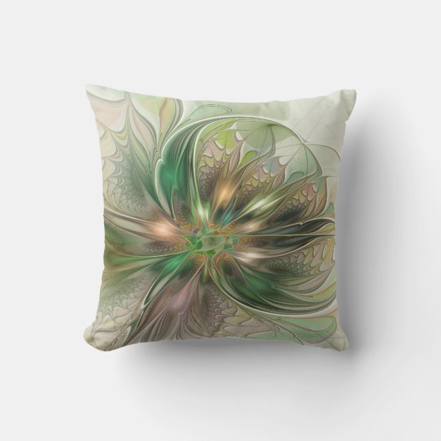 Colourful Fantasy Modern Abstract Fractal Flower Cushion (Front)