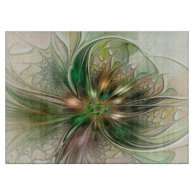 Colourful Fantasy Modern Abstract Fractal Flower Cutting Board (Front)