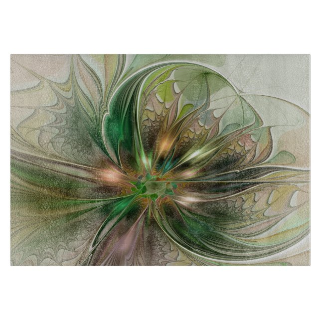 Colourful Fantasy Modern Abstract Fractal Flower Cutting Board (Front)
