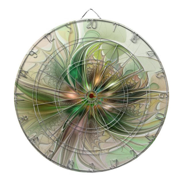 Colourful Fantasy Modern Abstract Fractal Flower Dartboard (Front)