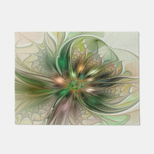Colourful Fantasy Modern Abstract Fractal Flower Doormat