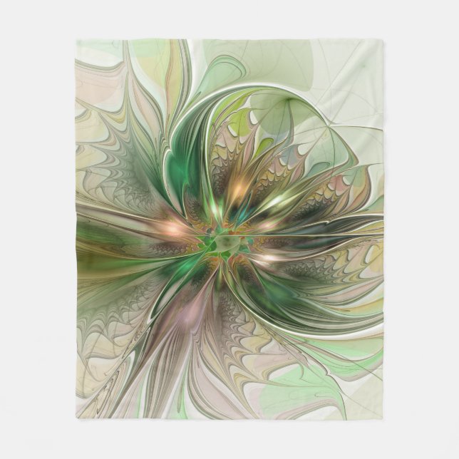 Colourful Fantasy Modern Abstract Fractal Flower Fleece Blanket (Front)