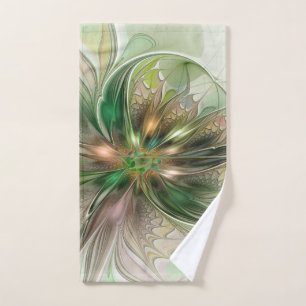 Colourful Fantasy Modern Abstract Fractal Flower Hand Towel