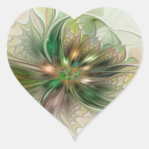 Colourful Fantasy Modern Abstract Fractal Flower Heart Sticker