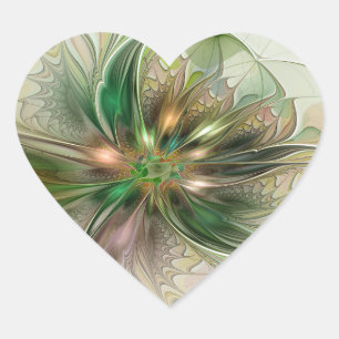 Colourful Fantasy Modern Abstract Fractal Flower Heart Sticker