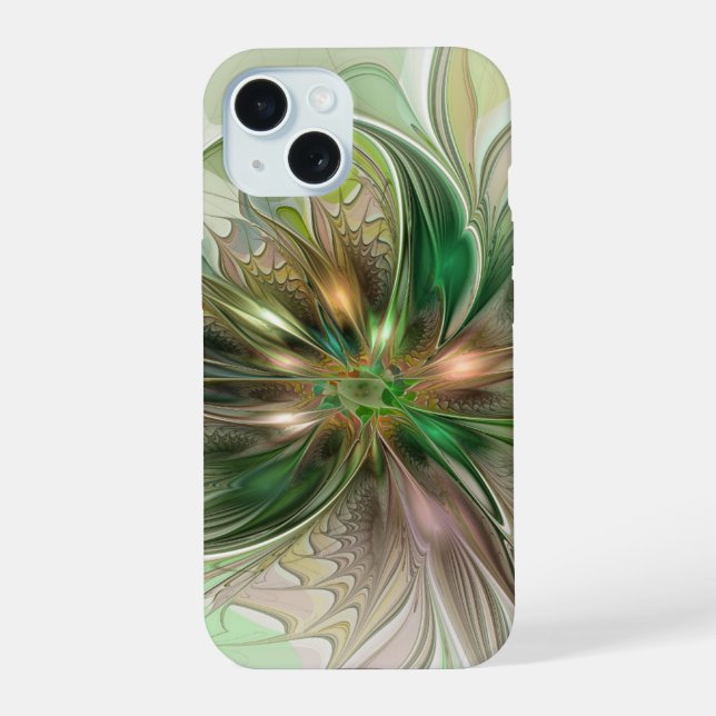 Colourful Fantasy Modern Abstract Fractal Flower iPhone 15 Case (Back)
