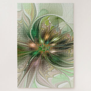 Colourful Fantasy Modern Abstract Fractal Flower Jigsaw Puzzle
