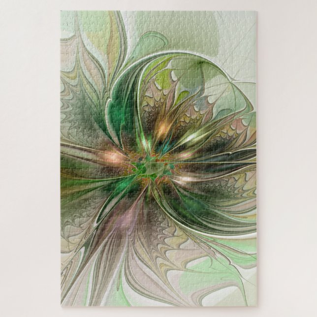 Colourful Fantasy Modern Abstract Fractal Flower Jigsaw Puzzle (Vertical)