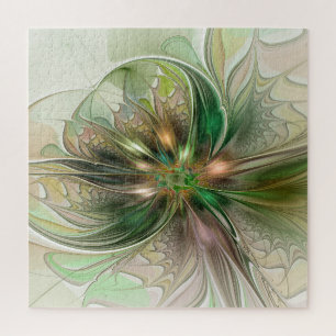 Colourful Fantasy Modern Abstract Fractal Flower Jigsaw Puzzle