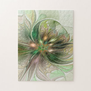 Colourful Fantasy Modern Abstract Fractal Flower Jigsaw Puzzle