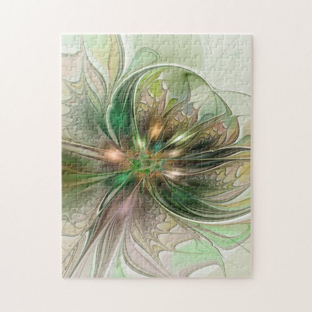 Colourful Fantasy Modern Abstract Fractal Flower Jigsaw Puzzle (Vertical)