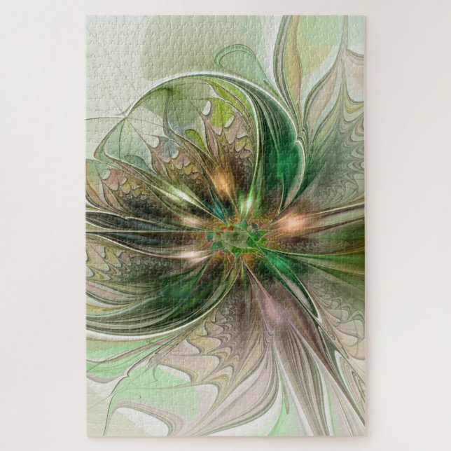 Colourful Fantasy Modern Abstract Fractal Flower Jigsaw Puzzle (Vertical)