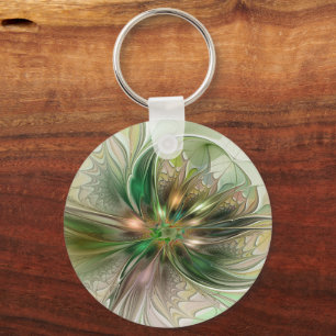 Colourful Fantasy Modern Abstract Fractal Flower Key Ring