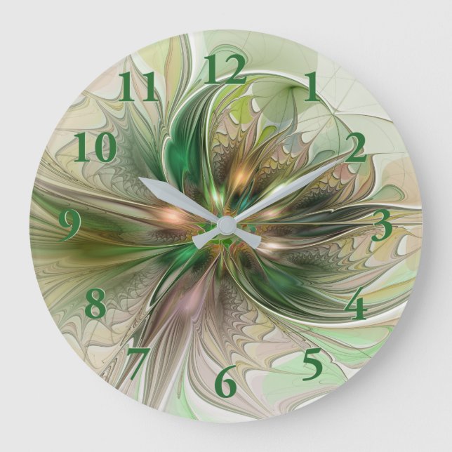 Colourful Fantasy Modern Abstract Fractal Flower Large Clock (Front)