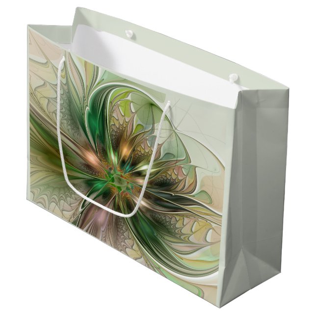 Colourful Fantasy Modern Abstract Fractal Flower Large Gift Bag (Front Angled)
