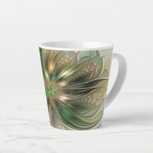 Colourful Fantasy Modern Abstract Fractal Flower Latte Mug