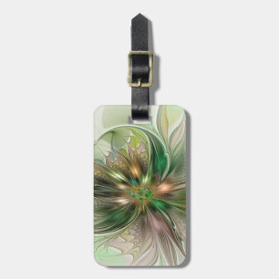 Colourful Fantasy Modern Abstract Fractal Flower Luggage Tag