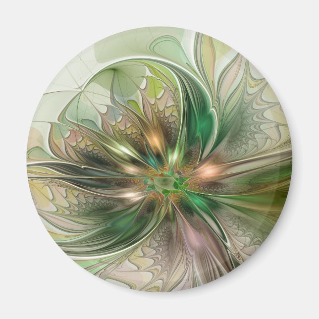 Colourful Fantasy Modern Abstract Fractal Flower Magnet (Front)