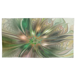 Colourful Fantasy Modern Abstract Fractal Flower Pillowcase