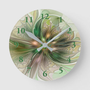 Colourful Fantasy Modern Abstract Fractal Flower Round Clock