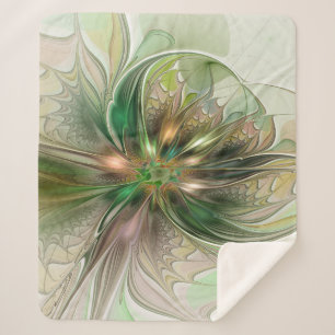 Colourful Fantasy Modern Abstract Fractal Flower Sherpa Blanket