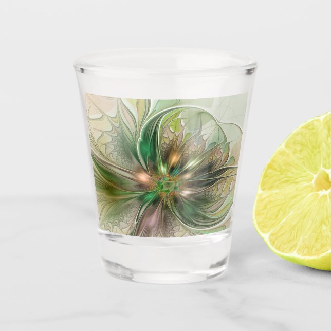 Colourful Fantasy Modern Abstract Fractal Flower Shot Glass (Front)