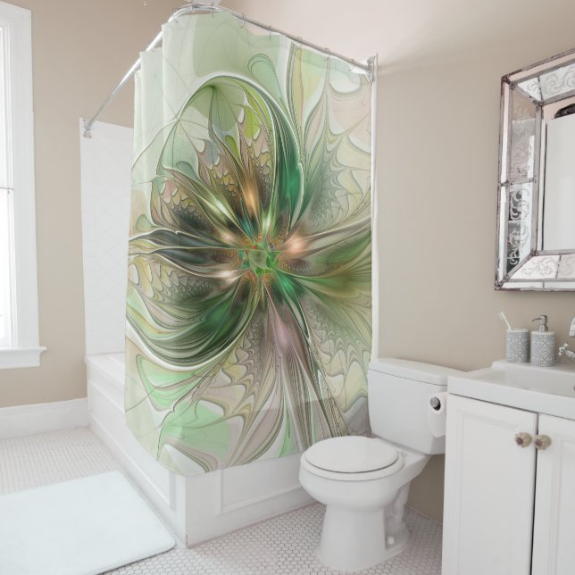 Colourful Fantasy Modern Abstract Fractal Flower Shower Curtain (In Situ)