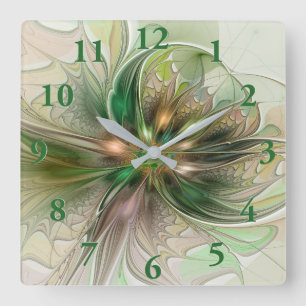 Colourful Fantasy Modern Abstract Fractal Flower Square Wall Clock
