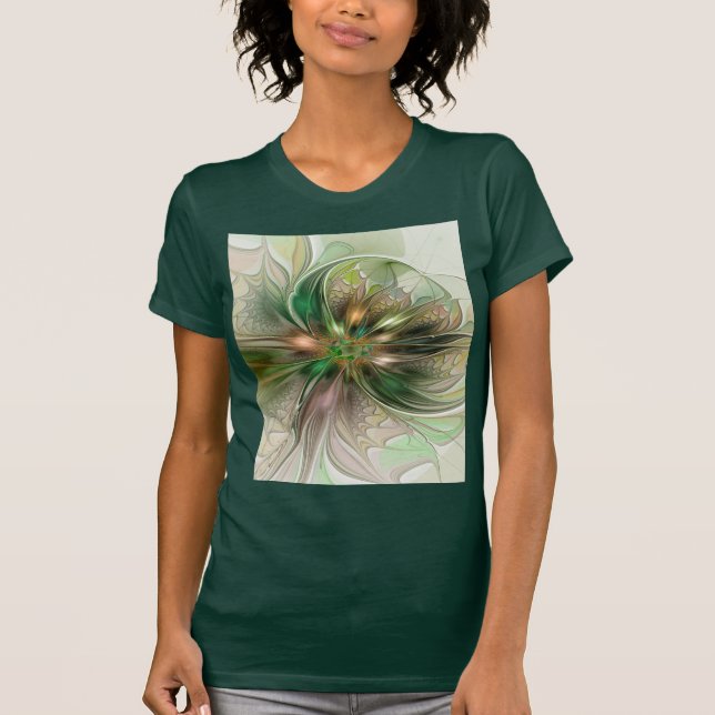 Colourful Fantasy Modern Abstract Fractal Flower T-Shirt (Front)