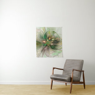 Colourful Fantasy Modern Abstract Fractal Flower Tapestry