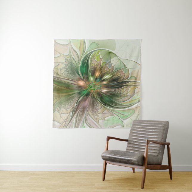 Colourful Fantasy Modern Abstract Fractal Flower Tapestry (In Situ)