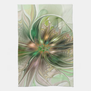 Colourful Fantasy Modern Abstract Fractal Flower Tea Towel