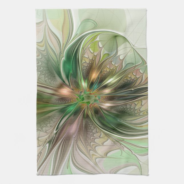 Colourful Fantasy Modern Abstract Fractal Flower Tea Towel (Vertical)