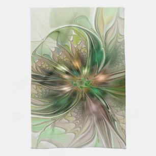 Colourful Fantasy Modern Abstract Fractal Flower Tea Towel