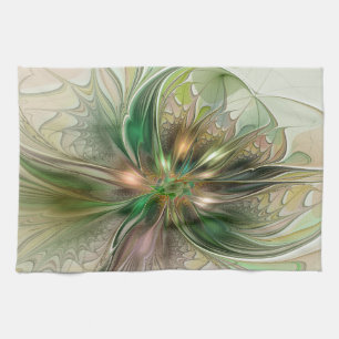 Colourful Fantasy Modern Abstract Fractal Flower Tea Towel