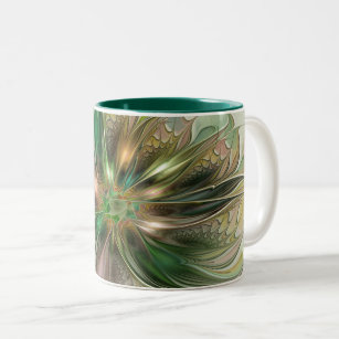 Colourful Fantasy Modern Abstract Fractal Flower Two-Tone Coffee Mug