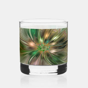 Colourful Fantasy Modern Abstract Fractal Flower Whiskey Glass