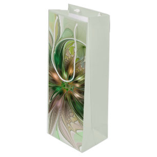 Colourful Fantasy Modern Abstract Fractal Flower Wine Gift Bag