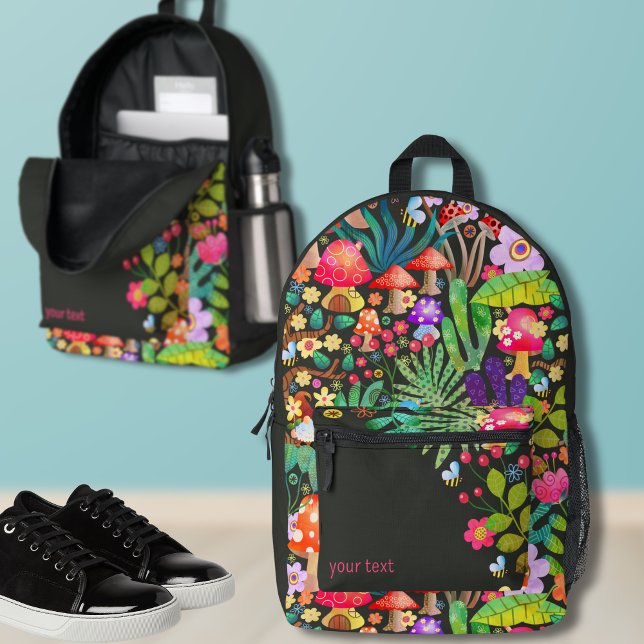 Colourful Fantasy Mushroom Whimsical Back to Schoo Printed Backpack (Creator Uploaded)