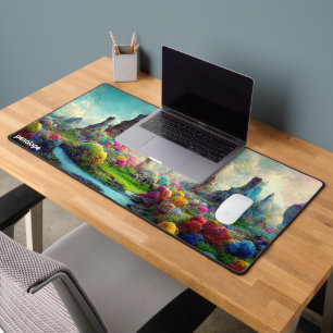 Colourful fantasy panoramic landscape monogram desk mat